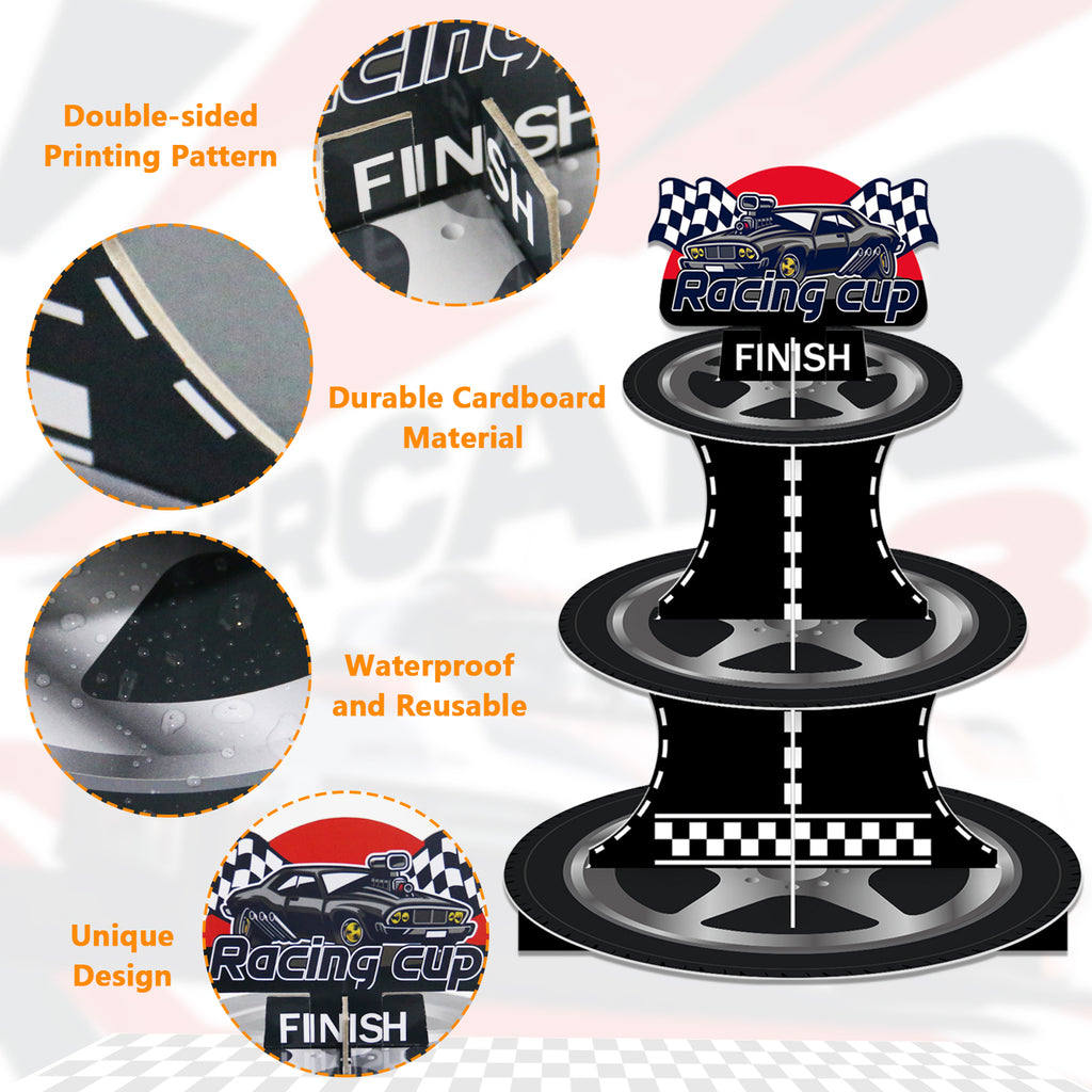 3-Tier Racing Car Theme Cardboard Cupcake Stand（Track）