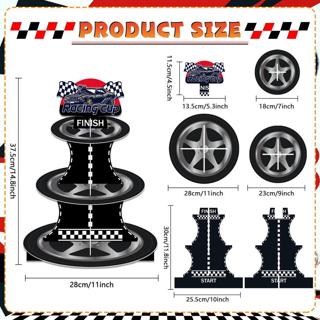 3-Tier Racing Car Theme Cardboard Cupcake Stand（Track）