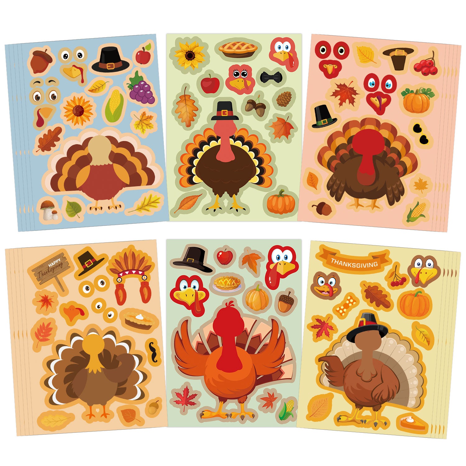 30 Pcs Make a Turkey Stickers Thanksgiving Crafts Make Your Own Sticker