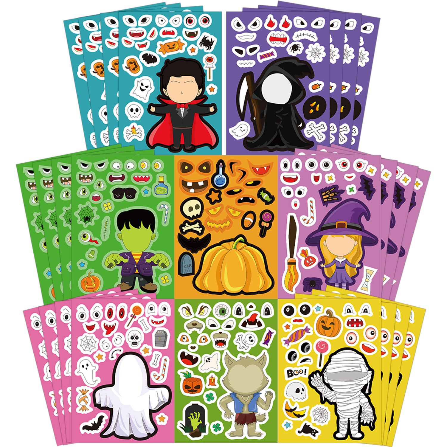 32 Sheets Halloween Make-a-face Sticker Set