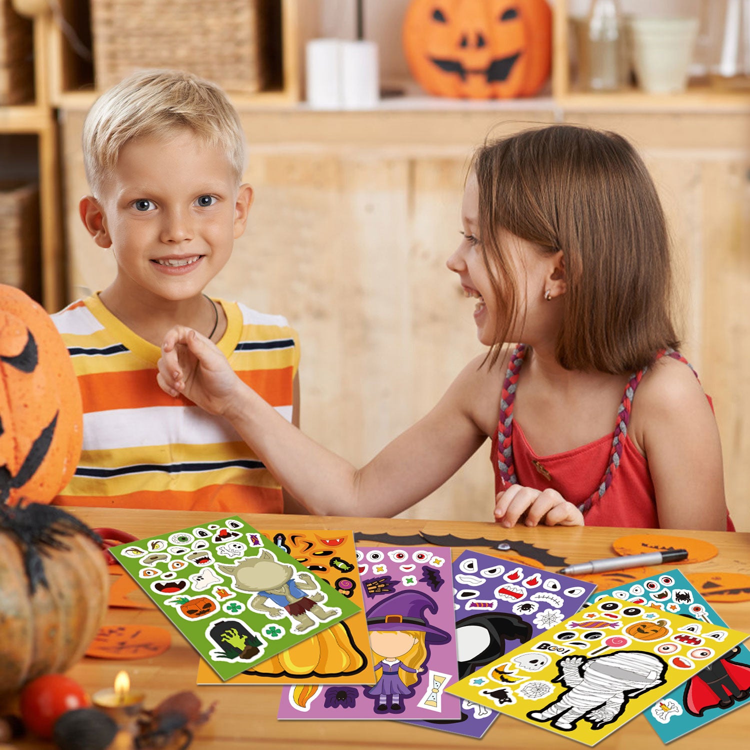 32 Sheets Halloween Make-a-face Sticker Set