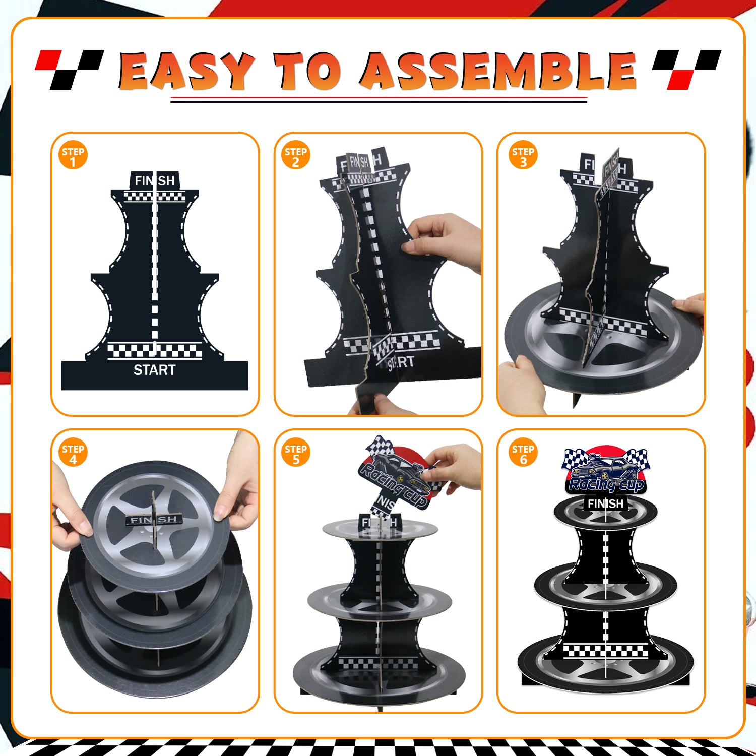 3-Tier Racing Car Theme Cardboard Cupcake Stand（Track）