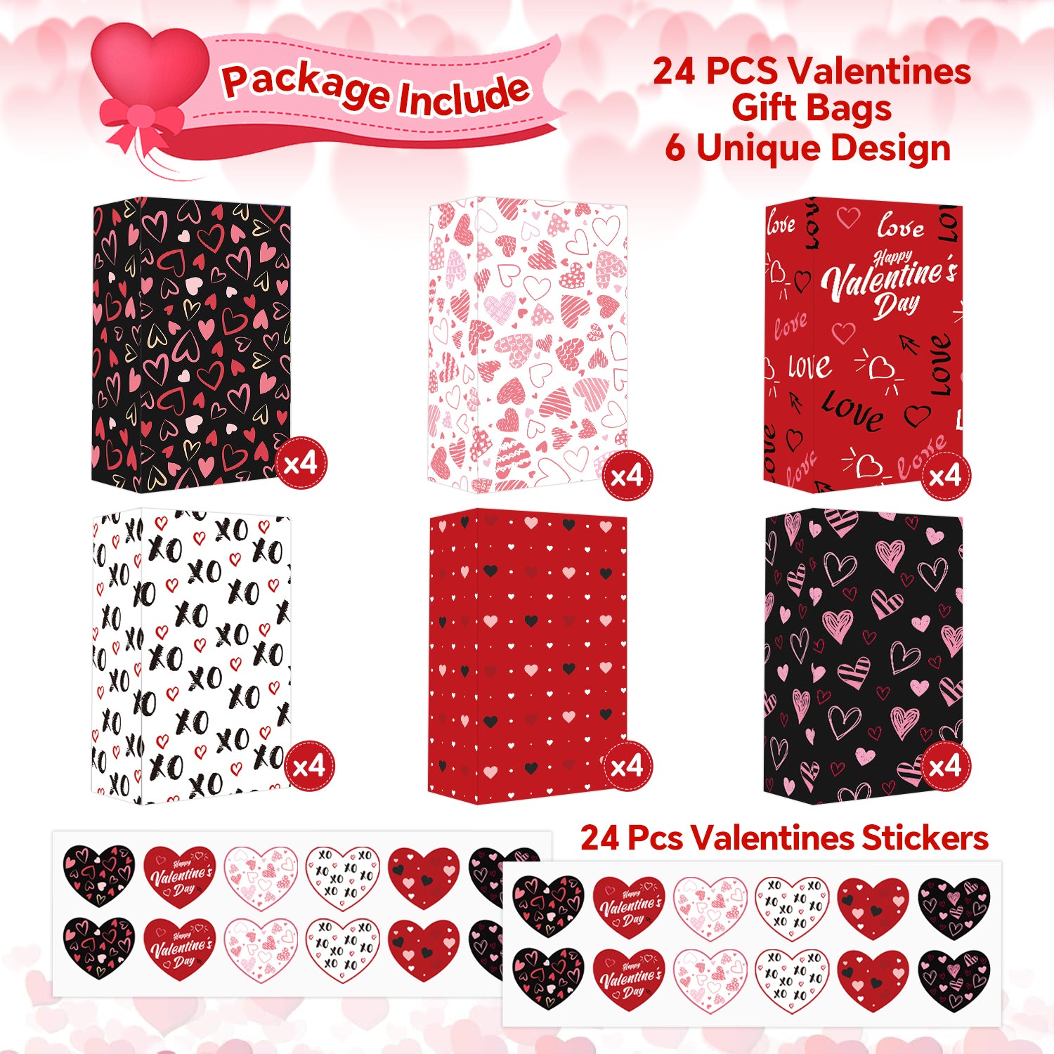 24 Pcs Valentines Gift Bags