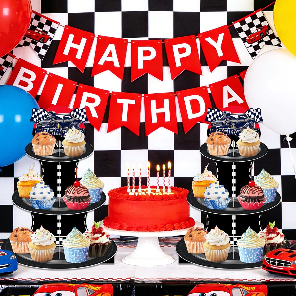 3-Tier Racing Car Theme Cardboard Cupcake Stand（Track）