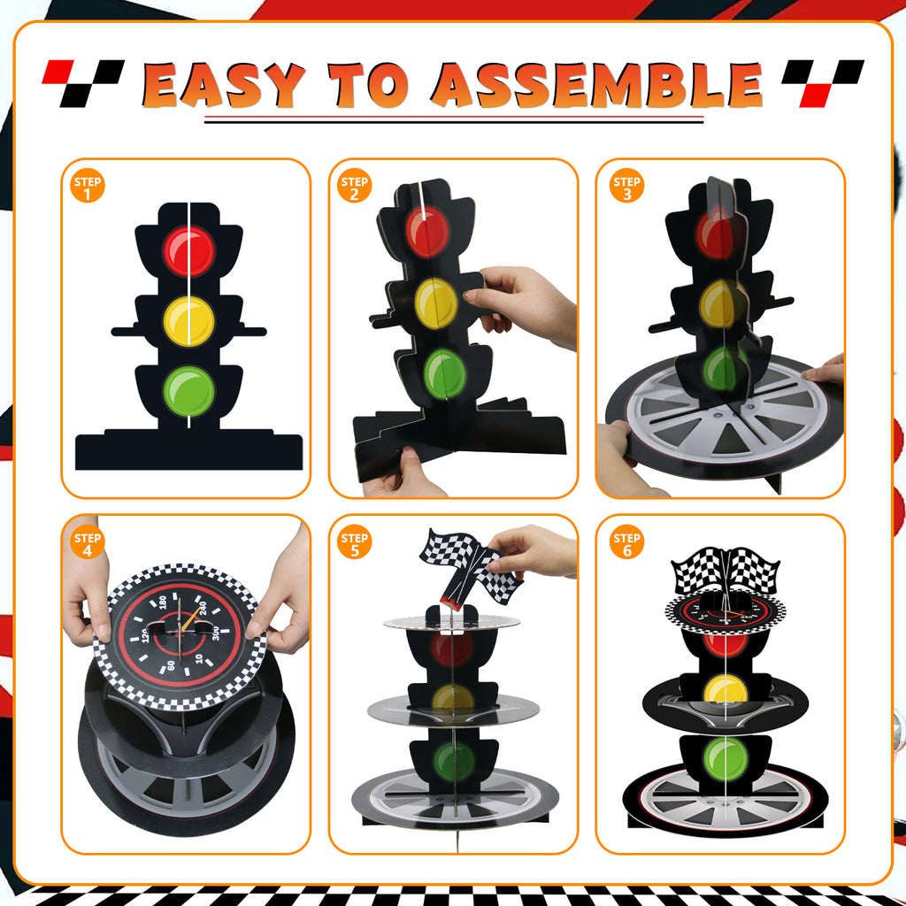 3-Tier Racing Car Theme Cardboard Cupcake Stand（Traffic Light）