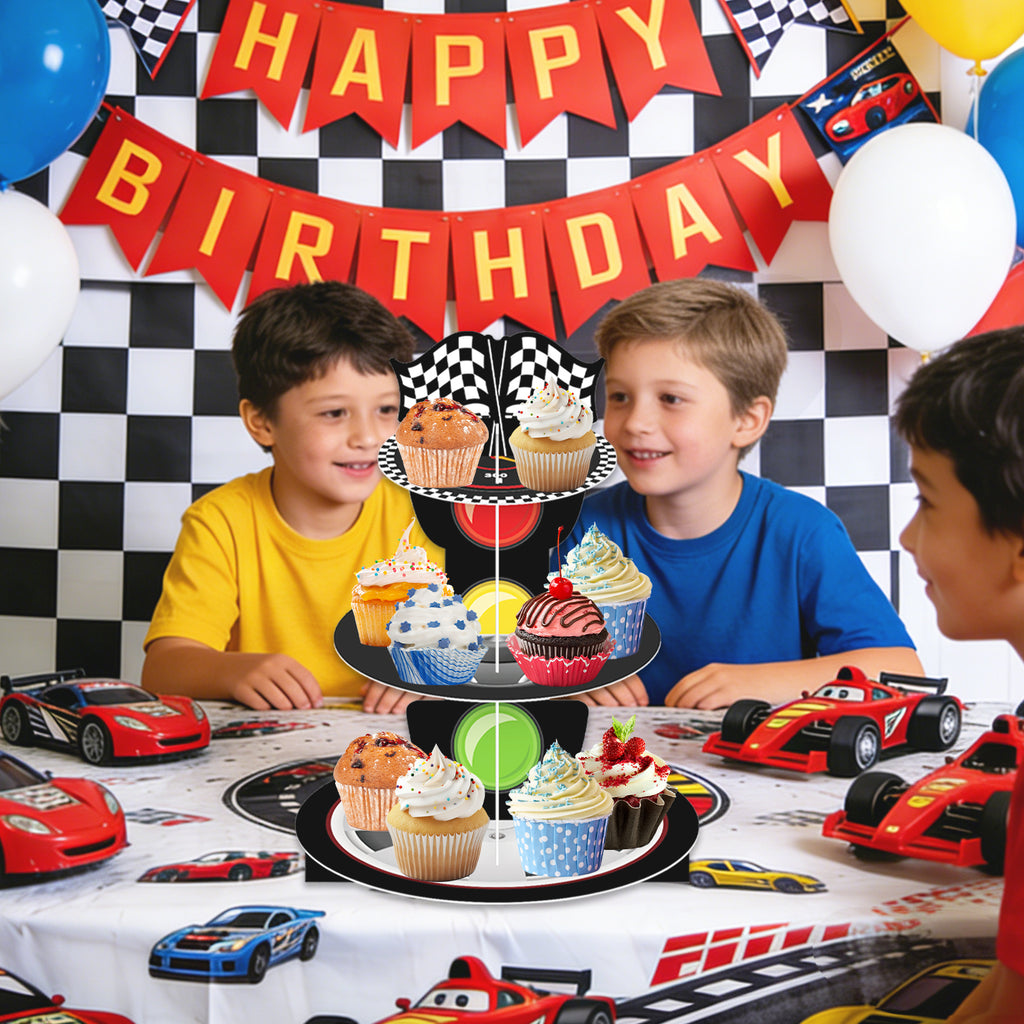3-Tier Racing Car Theme Cardboard Cupcake Stand（Traffic Light）