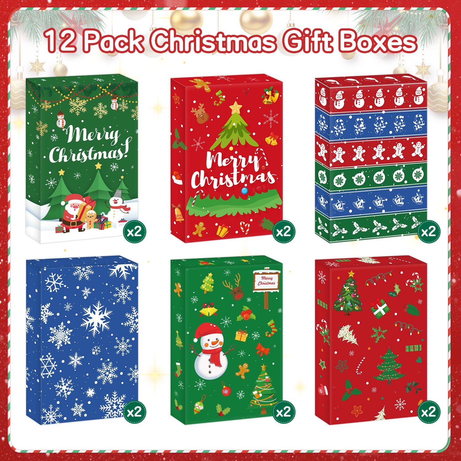 12 Pack Medium Christmas Gift Boxes with Lids