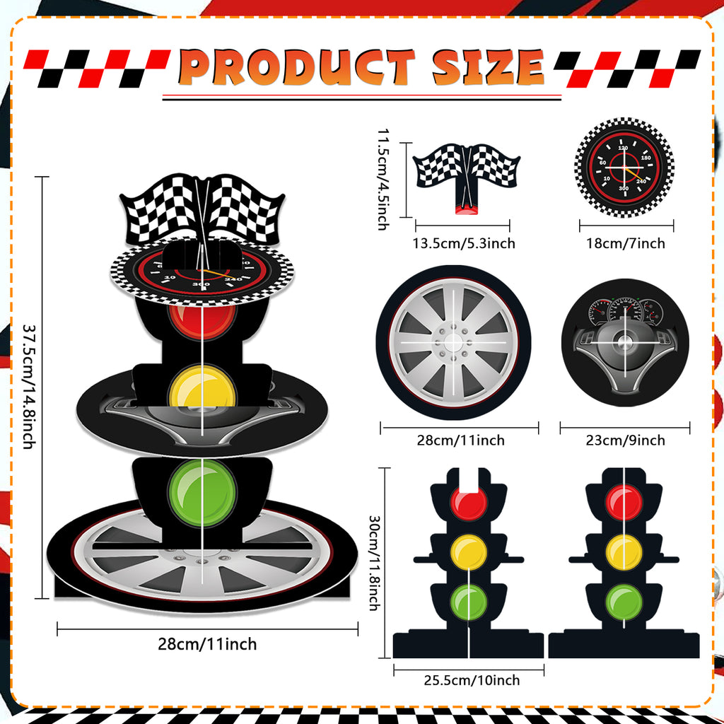 3-Tier Racing Car Theme Cardboard Cupcake Stand（Traffic Light）