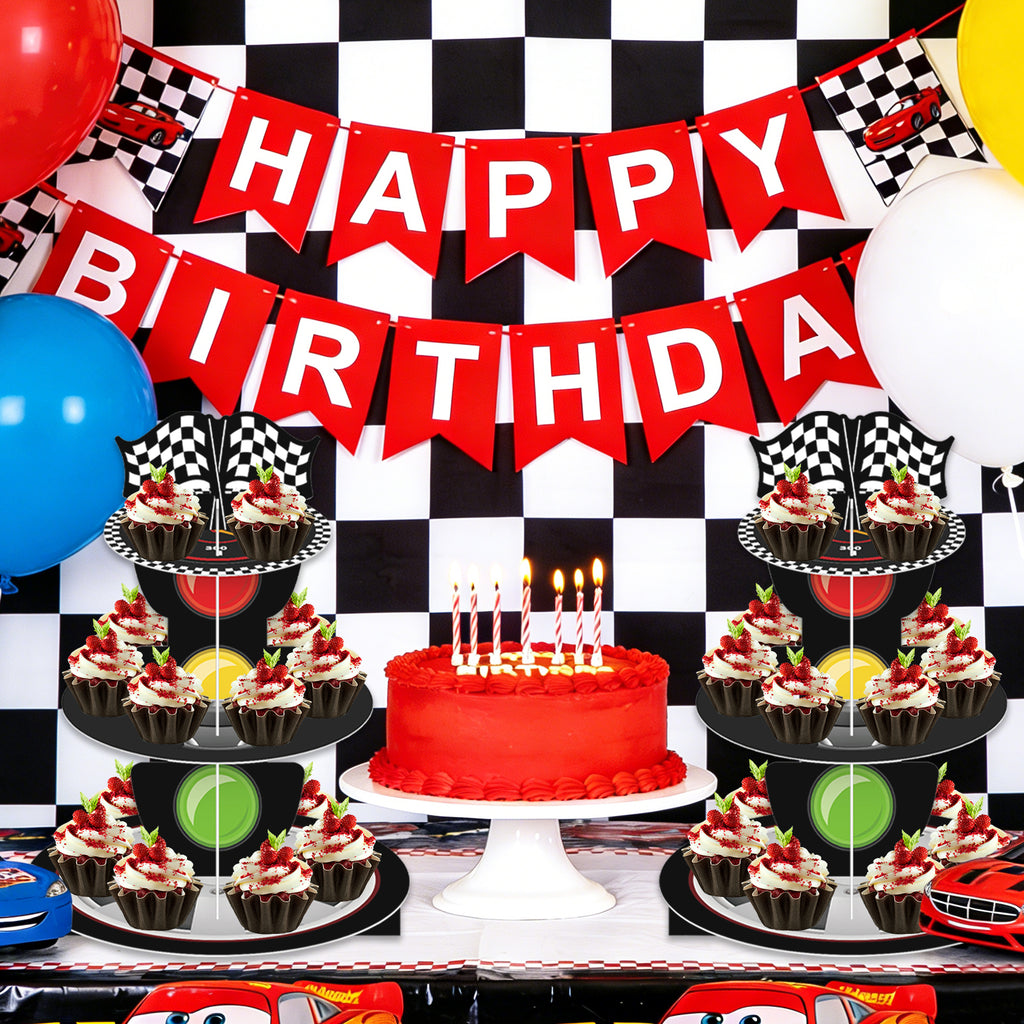 3-Tier Racing Car Theme Cardboard Cupcake Stand（Traffic Light）