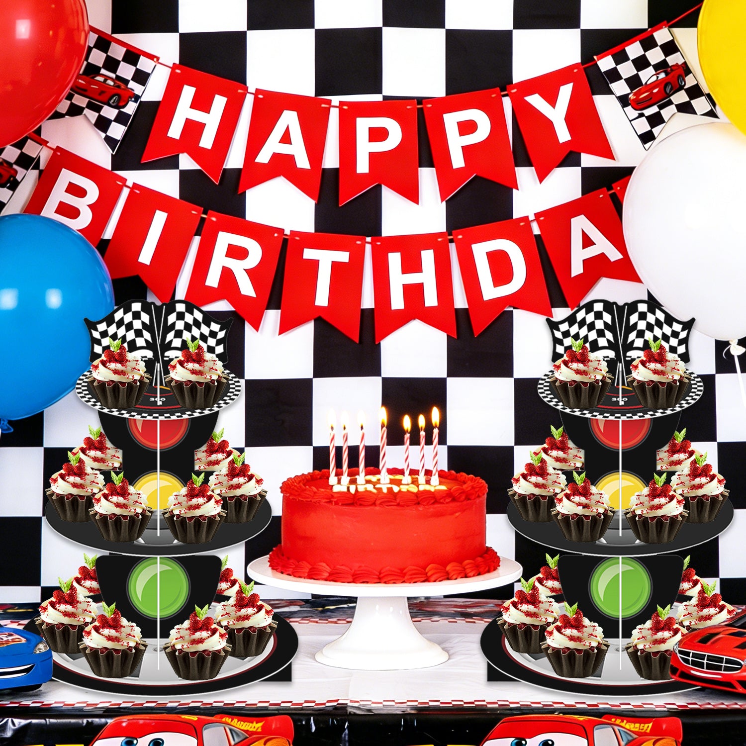 3-Tier Racing Car Theme Cardboard Cupcake Stand（Traffic Light）