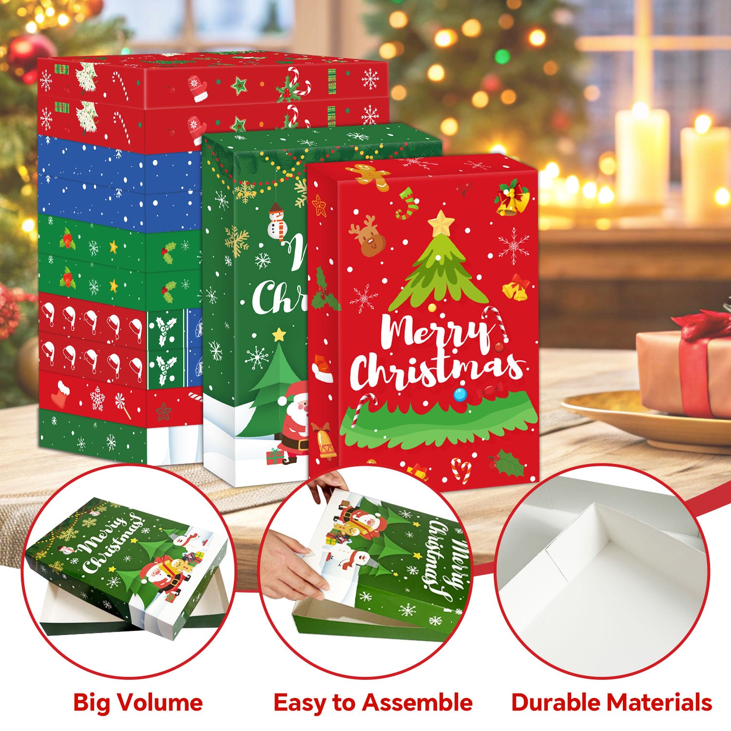 12 Pack Medium Christmas Gift Boxes with Lids