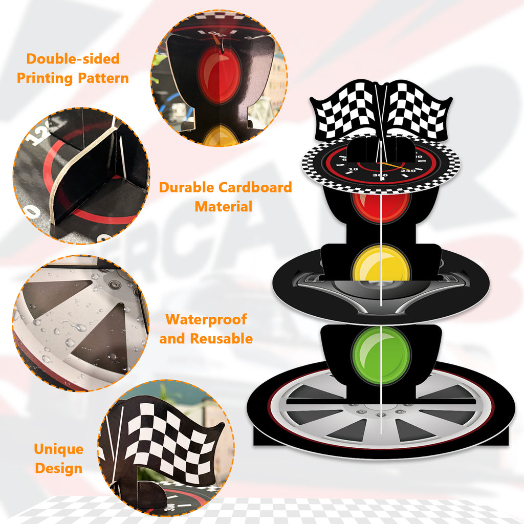 3-Tier Racing Car Theme Cardboard Cupcake Stand（Traffic Light）
