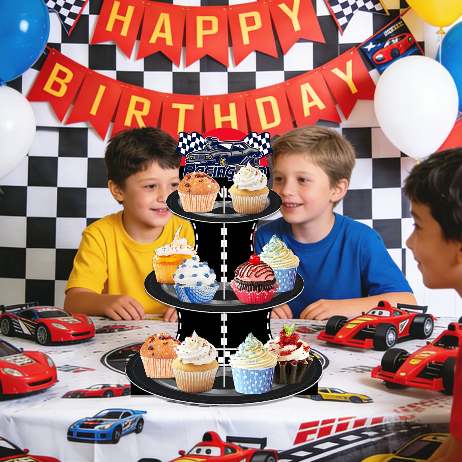 3-Tier Racing Car Theme Cardboard Cupcake Stand（Track）