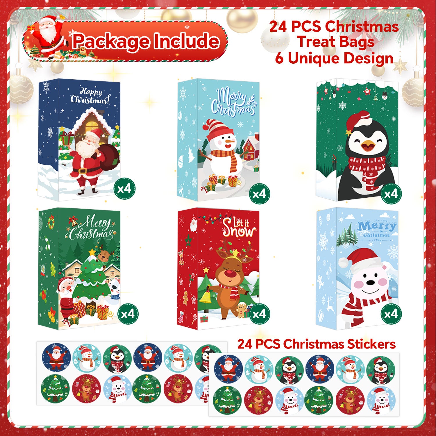 24Pcs Christmas Treat Bags