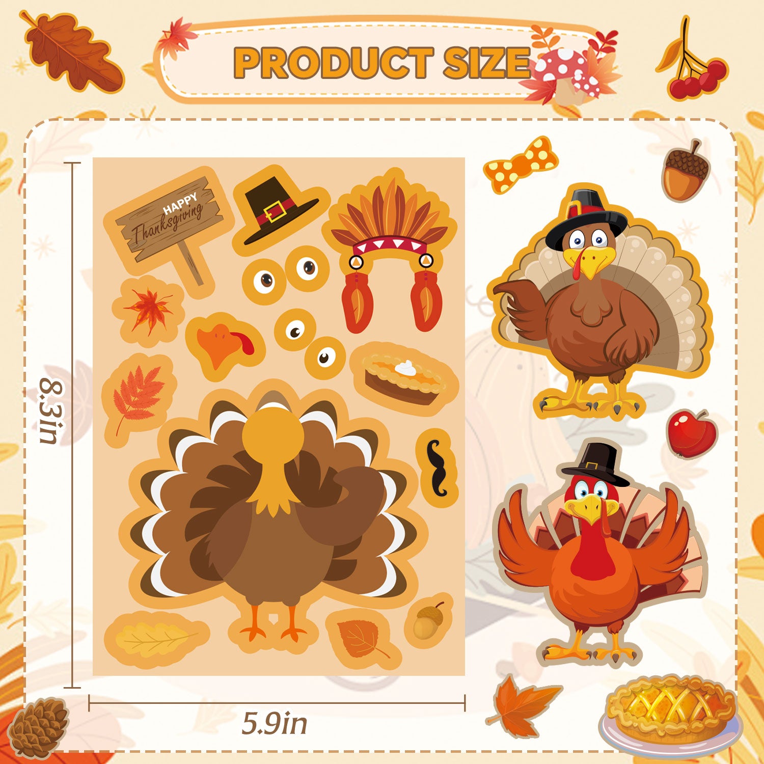 30 Pcs Make a Turkey Stickers Thanksgiving Crafts Make Your Own Sticker